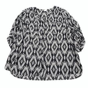 Falls Creek Geometric Print 3/4 Sleeve Tunic Top Size 2X Womens Black White Plus